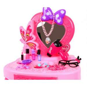 Pink vanity set with heart-shaped mirror, butterfly design, and hairdryer - Vanity Table, Makeup Set, Fragrance