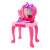 Pink vanity set with heart-shaped mirror, butterfly design, hairdryer, and stool