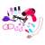 Pink vanity set accessories including hairdryer, makeup, jewelry, and hairbrush