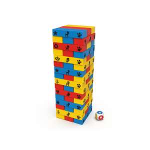 Jocul Paw Patrol Jumbo Tower, turn construit din blocuri din lemn, 48 de piese, cu zar, pentru copii de la 4 ani - Jenga