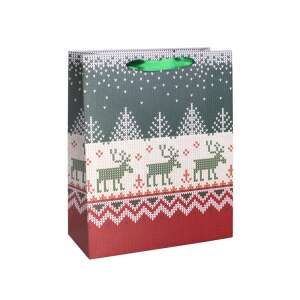 Torba prezentowa na Boże Narodzenie z reniferami, 18x23cm, wzór w zielonym i czerwonym kolorze - Pakowanie prezentów