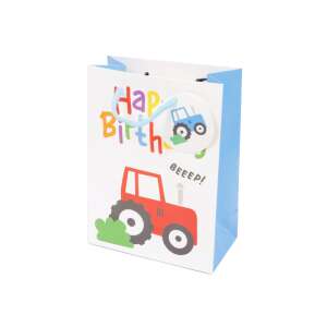 La mulți ani! Traktorul Geanta cadou, albastru și alb cu tractor roșu - Nonbrand Pungi cadou