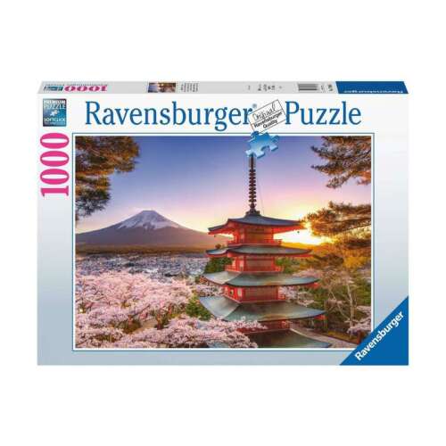 Puzzle Ravensburger 1000 dielikov, Kvitnúce čerešne v Japonsku, s červenou pagodou a horou Fuji