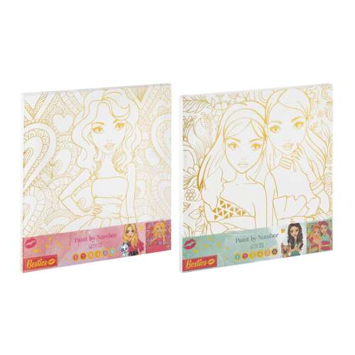 Set de pictură după numere pentru copii, Besties, două modele, 30x30 cm, fete, aur, sclipici, pânză
