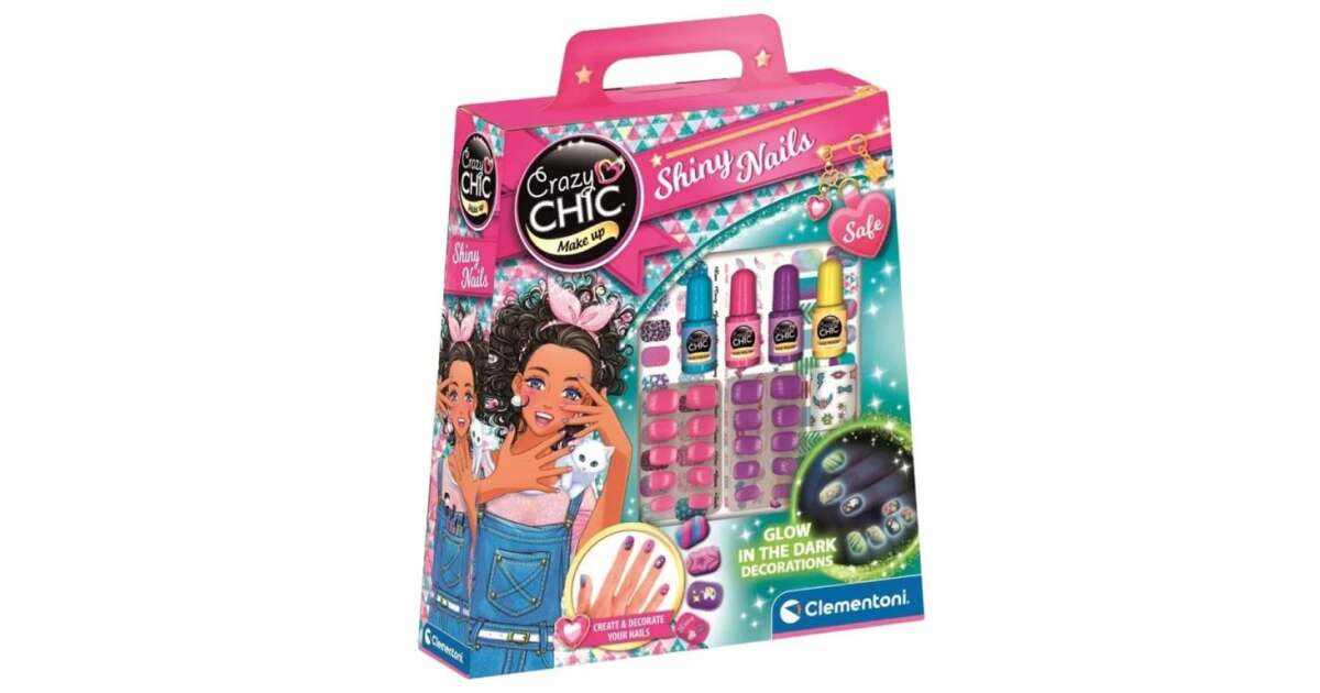 Crazy Chic: Fluorescent Nail Decoration Set with Stickers and Accessories -  Clementoni