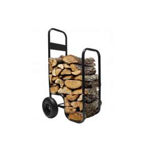Cărucior transport lemne Garden Line, metal negru, încărcat cu lemne - Instrument