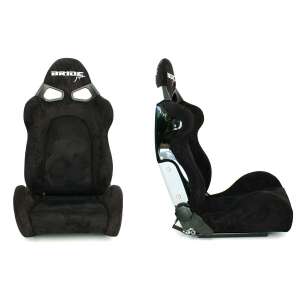 Scaun sport Bride Cuga, velur negru, vedere din față și laterală - Scaune auto