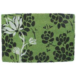 Green floral coir doormat with black and white flowers, 40x60 cm - Doormat