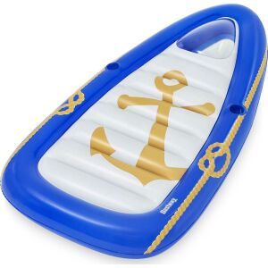 Bestway Nautical Paradise Inflatable Boat Pool Float - 190x107 cm, blue and white boat shaped lounger with anchor design and cup holders - Garden