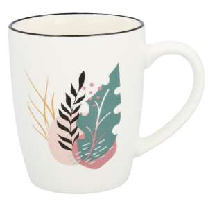 White ceramic mug with leaf pattern, 365 ml - Serving