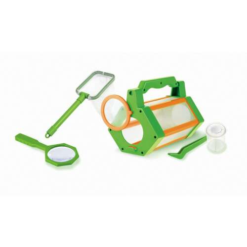 BUKI Insect Explorer Kit, includes a magnifying glass, a net, a tweezers, a container, and a booklet with instructions