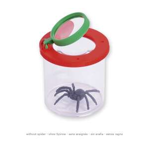 Goki Insektenfänger mit Lupe, durchsichtiger Plastikbehälter mit rotem Deckel und Lupe, zum Beobachten von Insekten - Wissenschaftliche und Entdeckerspiele