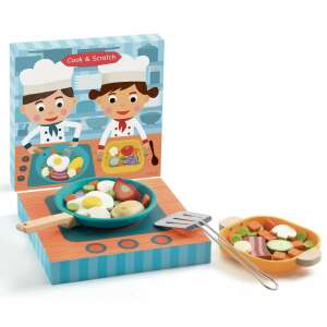 Djeco Cook & Scratch pretend play kitchen set with pan, spatula, and food - Play food
