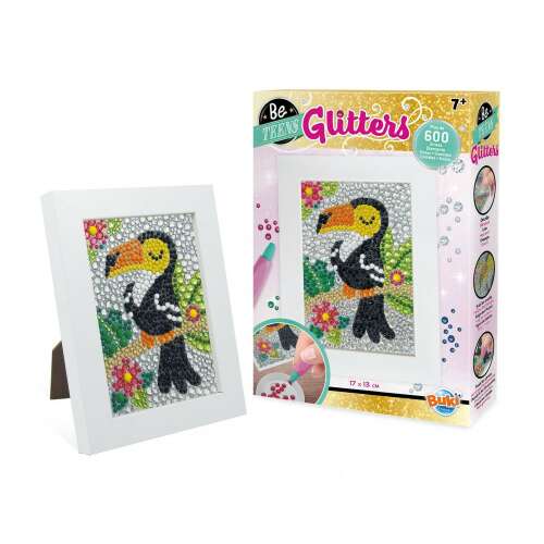 Be Teens Glitters toucan diamond art kit with a finished toucan picture in a white frame