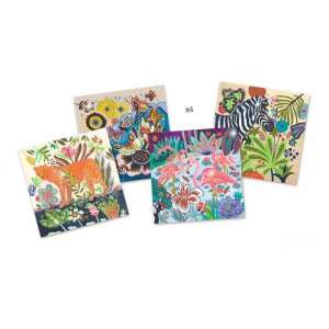 Zestaw Djeco Tropico do rysowania z brokatem, 4 wzory, w zestawie 6 tub z brokatem, narzędzie, pędzel i instrukcja - Djeco