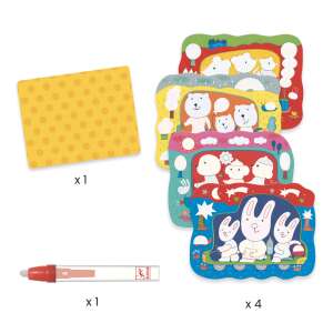 Djeco On The Road Water Painting Set, 4 reusable plastic sheets with disappearing white areas, 1 thick pen with water reservoir, suitable for small hands - Activity Book, Coloring