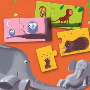Djeco Puzzle duó - Anya és kölyök 12 piece puzzle, featuring animals and their babies - Baby Puzzle