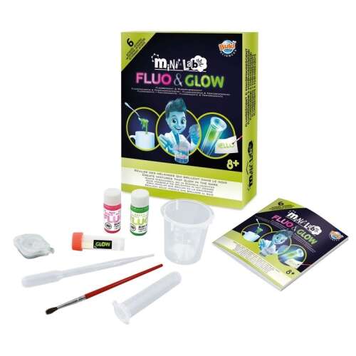Set științific Mini Lab Fluo & Glow pentru copii, include vopsea care strălucește în întuneric, lumină UV și instrucțiuni