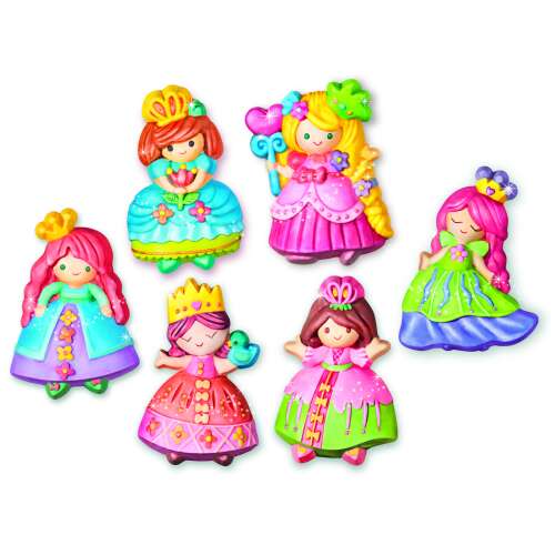 6 bunte Prinzessinnen-Figuren, bemalt und mit Glitzer verziert, für Kühlschrankmagnete oder Abzeichen, 4M Modellieren & Bemalen Glitzer-Bastelset Prinzessin