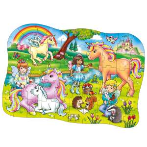 Orchard Toys Unicorn Friends 50 piece jigsaw puzzle, featuring unicorns, fairies, and other magical creatures in a colorful meadow setting - Baby Puzzle