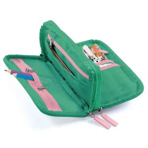 Djeco Penar - alma, pamut, sárga, felszerelés nélkül pencil case with two compartments and multiple pockets for organized storage of all school supplies.  The pencil case is made of cotton and has a pink zipper. It is decorated with a delicate apple embroidery. - Pen