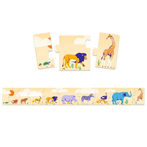 Djeco Petits et Grands puzzle, 10 piece safari animal puzzle, size sorting puzzle for kids, ages 3+