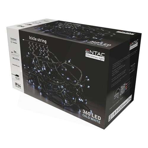 Entac 360 LED Eiszapfen Lichterkette, kaltweiß, 8 Meter lang, IP44 wasserdicht