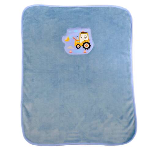 Kék baba takaró sárga munkagép mintával, Baba wellsoft takaró Munkagépes mintával