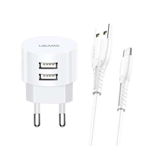 Usams XTXLOGT18TC05 Dual-USB-Wandladegerät mit 100 cm Type-C-Kabel, weiß