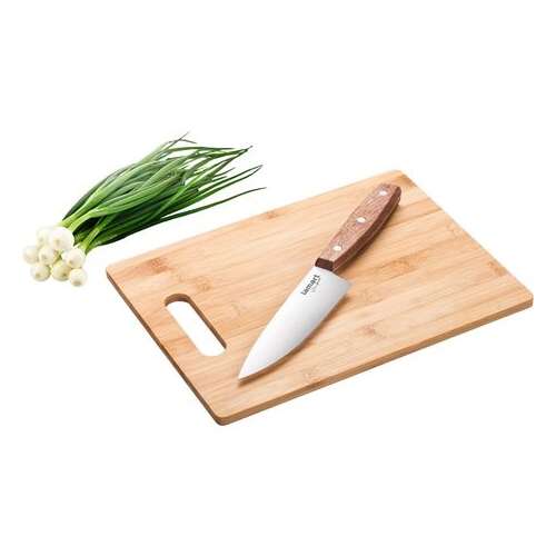 Комплект Lamart LT2059 с бамбукова дъска за рязане и нож, кухненски инструменти за нарязване и редене на зеленчуци и плодове