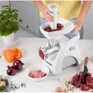Zelmer ZMM9801B meat grinder in use, grinding meat - Meat Grinder