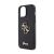 Guess iPhone 13 Pro Max black glitter case with gold 4G logo angled view