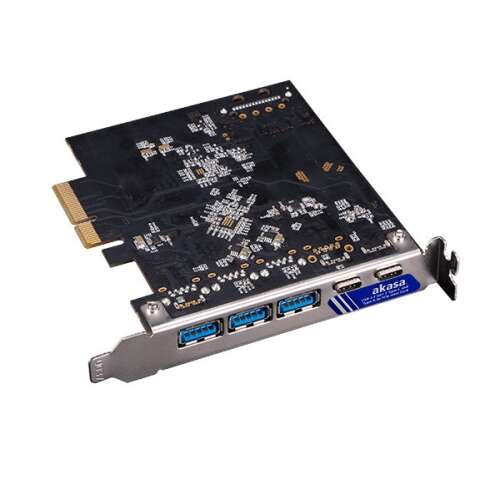 Akasa USB 3.2 Gen 2 PCI-E bővítő kártya 2 Type-C és 3 Type-A porttal
