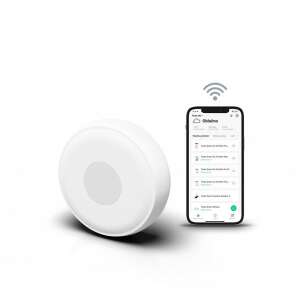 Tesla Smart Sensor Button, white, angled view, with smartphone app - Light Switch