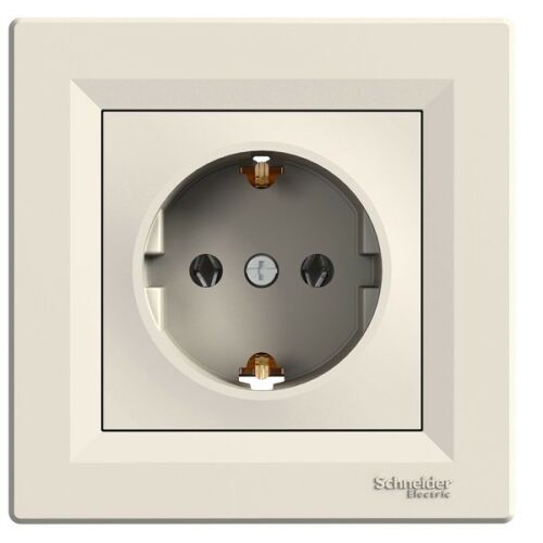 Schneider Asfora beige socket outlet, 2P+F, screw fixing