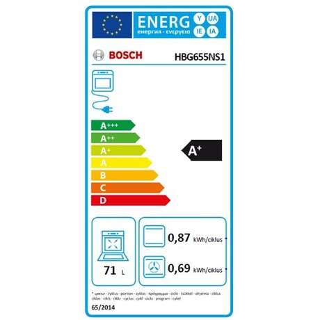 Bosch hbg655ns1 beépíthető sütő, 71l, ecoclean direct, a+ energia...