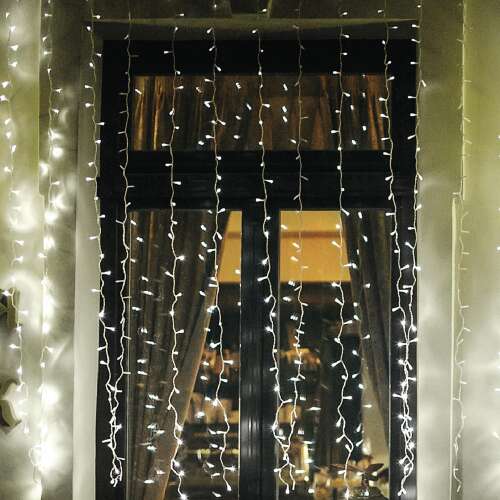 Home KAF 210LC outdoor LED curtain lights decorating a window