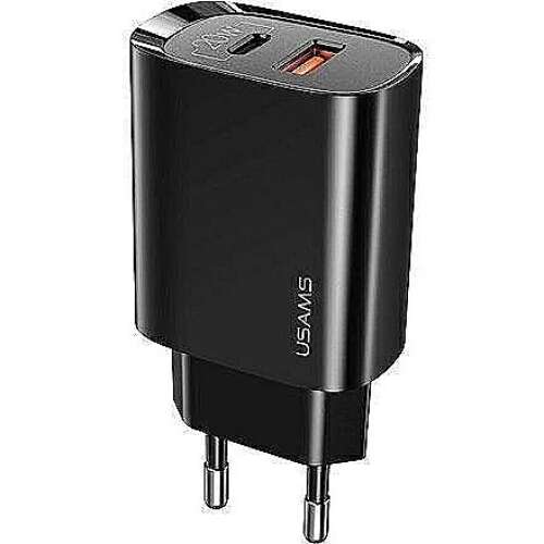 Încărcător rapid USAMS CC121TC02 20W cu conector Type-C și QC3.0 USB, negru