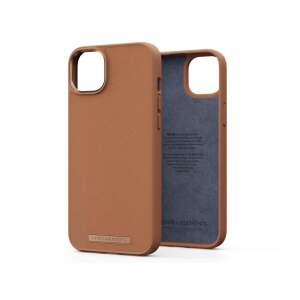 Njord byELEMENTS cognac leather iPhone 14 Plus case, angled view showing interior - Phone Case