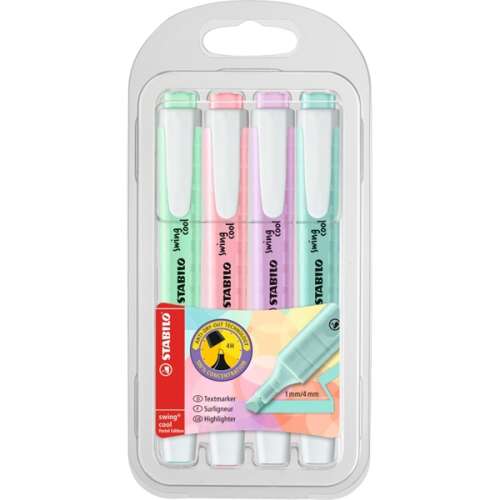 STABILO Swing Cool Pastel highlighter set of 4, pastel colors, 1mm line width