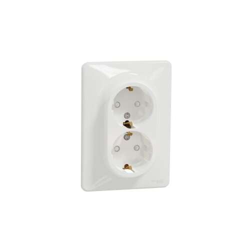 Schneider SDD311221 white 2-gang socket outlet with screw terminals
