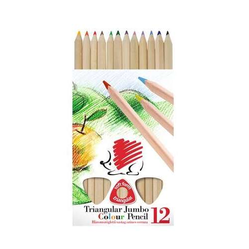 ICO Triangular Jumbo Colour Pencil, 12 assorted colours, soft form triangular, wooden pencils