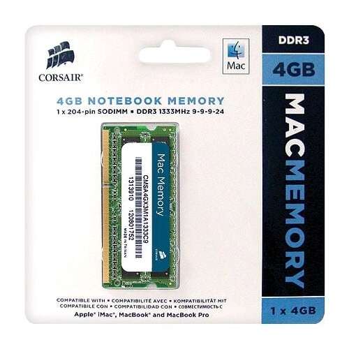 Corsair 4GB 1333MHz DDR3 Mac Notebook RAM, CMSA4GX3M1A1333C9