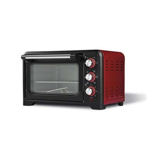 Girmi FE42 electric convection oven, red and black, front view