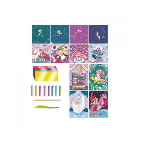 Sycomore Artissimo Fairy Tales Scratch Art and Glitter Set, 12 pictures, 1 scratch tool, 8 glitter pots