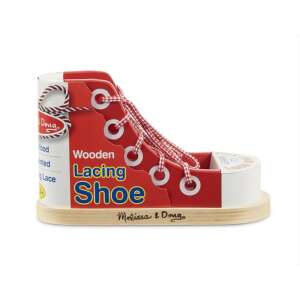 Melissa & Doug Pantof cu șireturi din lemn, pantofi roșii și albi cu șireturi, jucărie preșcolară pentru dezvoltarea abilităților motorii fine - Melissa & Doug Jocuri si jucarii educative