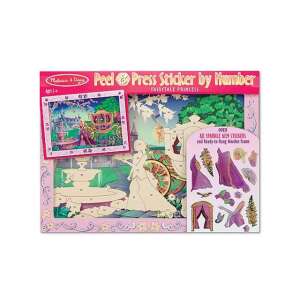 Melissa & Doug Tündérmese hercegnő Peel & Press matricás képkészítő, egy hercegnő szekéren, a háttérben egy kastéllyal, több mint 80 csillogó gyöngy matricával és egy kész felfüggesztésű fa kerettel - Melissa & Doug