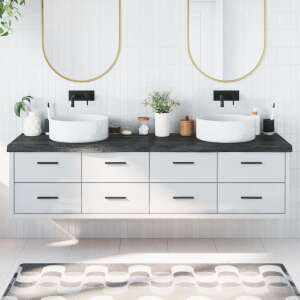 Szary blat łazienkowy z litego drewna z dwoma umywalkami, 200 x 50 x 6 cm - Umywalka