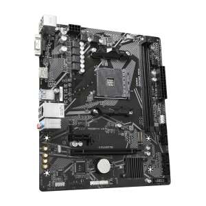 GigaByte A520M K V2 AMD Ryzen Motherboard, schwarz, schräge Ansicht - Grundplatten
