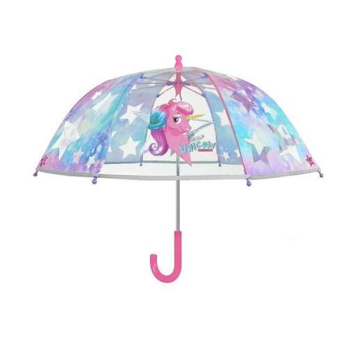 Perletti CoolKids Unicorn Clear Umbrella with Reflective Stripes, 60cm, Pink